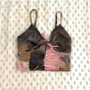 Dye Fabric Tie Front Top